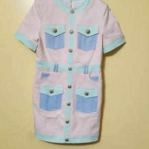 Rosedress denim pink blue aqua patch pocket dress. Size large